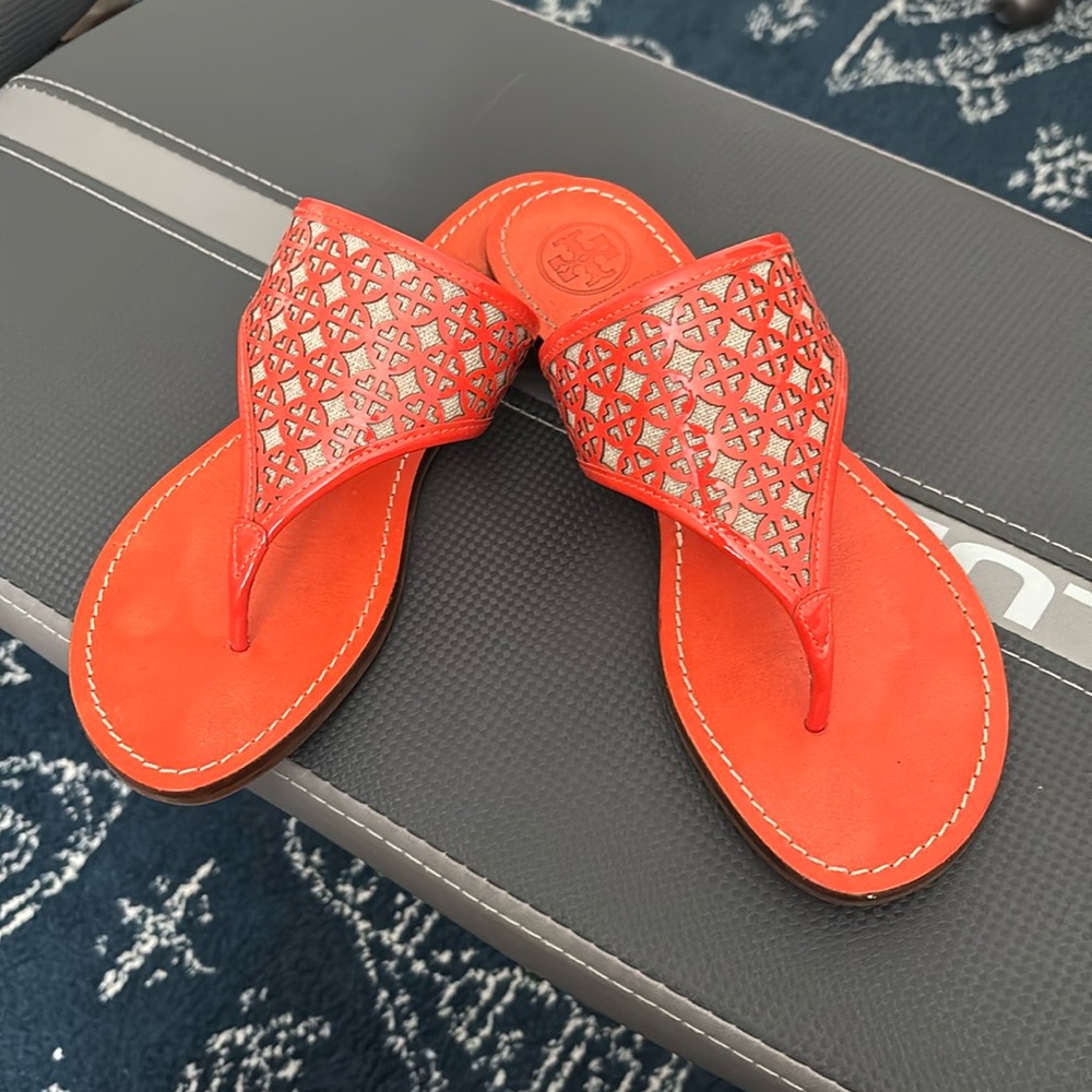 Tory Burch Red and Silver Sandals
